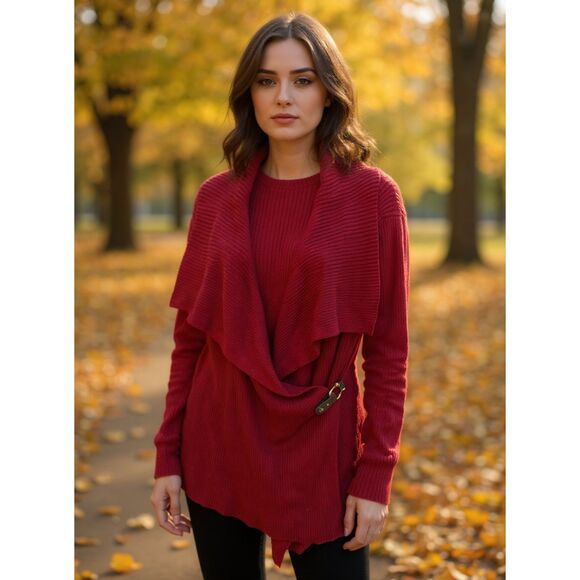 Lauren Ralph Lauren Sweaters - LAUREN by Ralph Lauren Red Wrap Front Buckle Cardigan Sweater 1X Plus